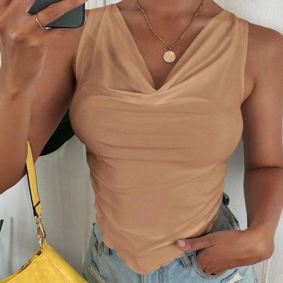 2/$30 Young Blood Nude Cowl Neck Cropped Top Size 4US - Picture 2 of 7